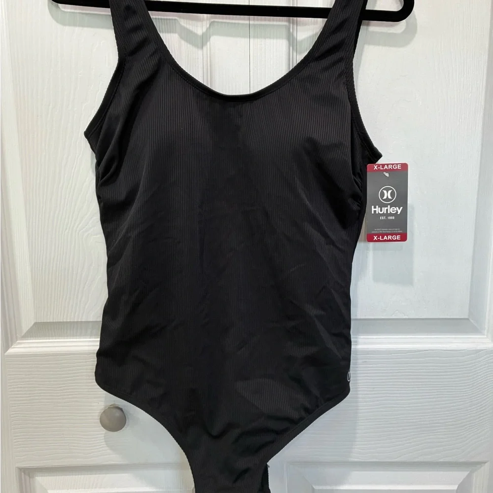 Hurley Black Ribbed Scoop-Back One-Piece